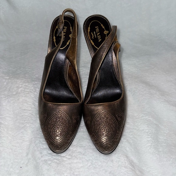 Prada Brown Slingback Heels with Ankle Strap - Picture 1 of 5